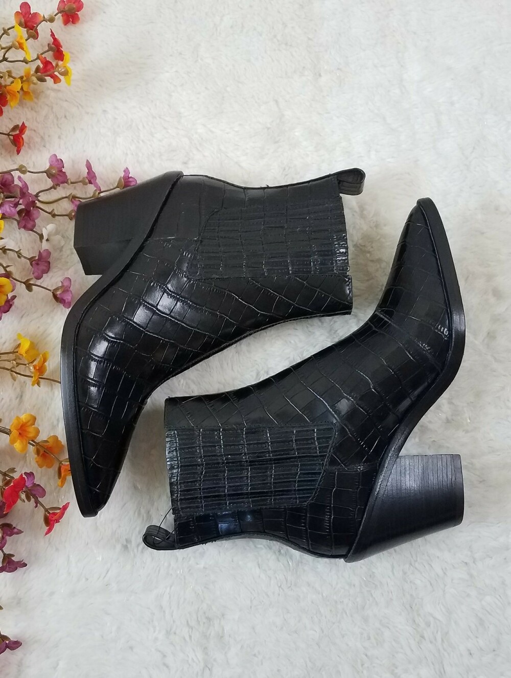 Alice + Olivia Westra Croc Embossed Leather Ankle Boots